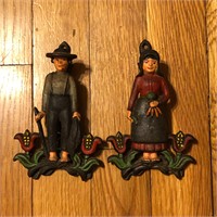Pair of Cast Iron Dutch / Amish Man & Woman Clips