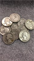 10 Silver Washingtion Quarters- Various Dates