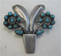 NA Turquoise & SS Flower Pot Pin - Tested