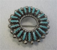 Zuni SS Turquoise Petit Point Pin - Tested