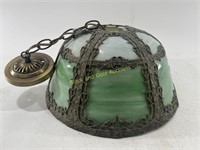 Mid Century Green Slag Glass Hanging Lampshade