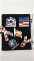 Usa Flag United We Stand Pins Lot In Plastic Box