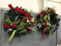 Lot of 2 Matching Decorated Christmas Wreaths