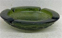 Mid-century heavy green glass ashtray