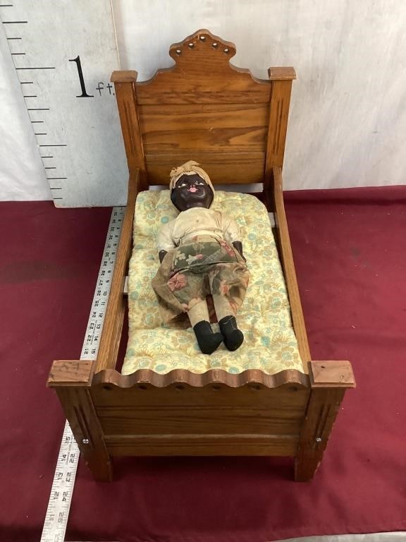 early 1900s black Americana doll and bed