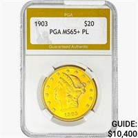 1903 $20 Gold Double Eagle PGA MS65+ PL