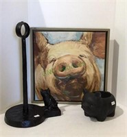 Pig/bacon lovers lot includes a canvas pig