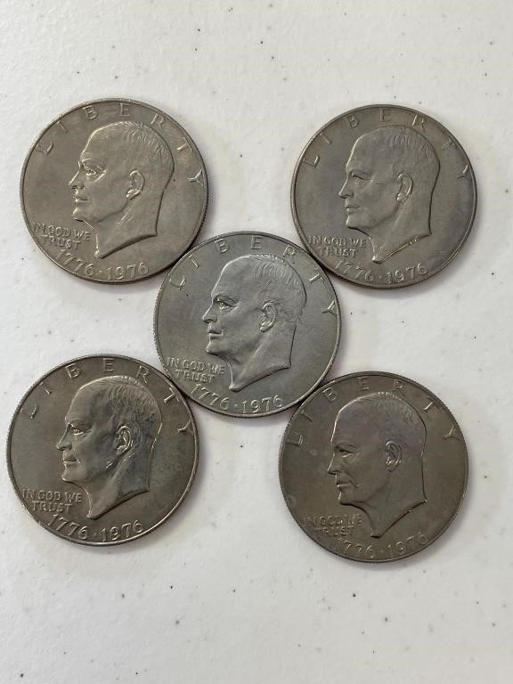 5 Bi-Centennial Large Ike Dollars
