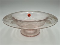 ETCHED PINK DEPRESSION FOOTED CONSOLE BOWL
