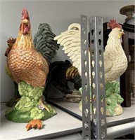 Four Large Resin and Ceramic Rooster Sculptures