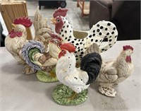 5 Ceramic Rooster Sculptures