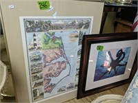 The Outer Banks Map, Framed Octopus Print