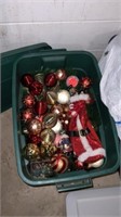 Tote of Christmas tree ornaments