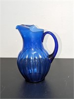 Vintage Cobalt Blue Melon Shape Glass Pitcher