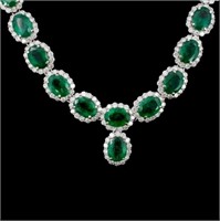 41.47ct Emerald & 10.92ct Diam Necklace 14K Gold