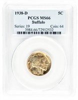 Coin 1938-D Buffalo Nickel-PCGS-MS66
