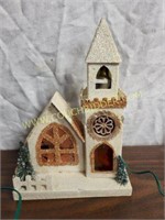 Vintage Putz Cardboard Lighted Village Church