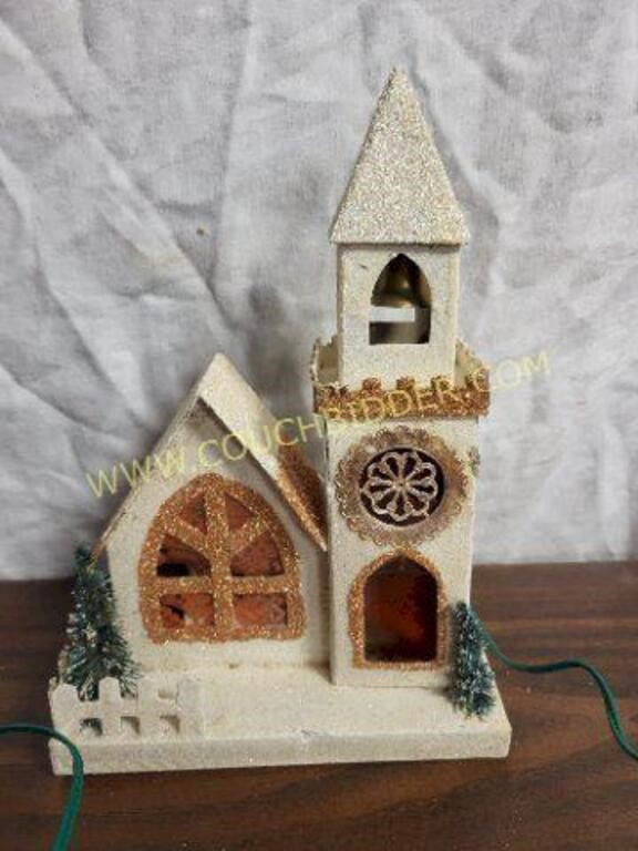 Vintage Putz Cardboard Lighted Village Church