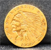 1908 2.50 Indian Head Gold Coin