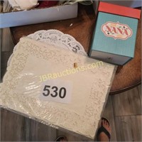 PAPER PLACE MATS AND EMPTY GIFT BOX