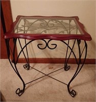 Wrought Iron Glass Top End Table