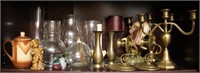 Brass Candle Holders, Glass, & Figures