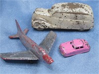 Three Vintage Toy Cars & Plane Largest Is 3.5"