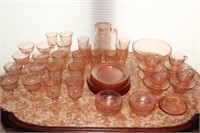Approx. 50-piece Pink Depression Glass Lunch Set