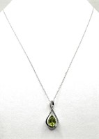 Sterling Silver Diamond Peridot Necklace