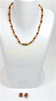 AMBER BEAD NECKLACE AND STERLING AMBER EARRINGS