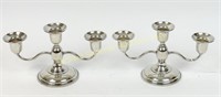 PAIR STERLING WEIGHTED TRIPLE CANDLESTICKS