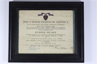WWII US Army Soldiers Purple Heart Award Certifica