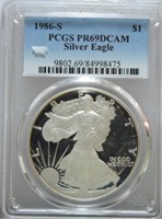 1986-S silver Eagle PCGS PR69DCAM