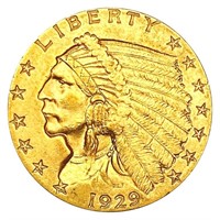 1929 $2.50 Gold Quarter Eagle NEARLY UNCIRCULATED