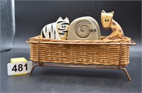 Cute wooden animals and basket with stand