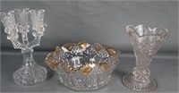 Vintage Crystal Cut Candelabra, Bowl, Vase
