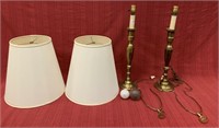 Pair mid century modern brass lamps with shades