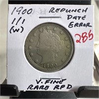 1900 1/1 LIBERTY V NICKEL REPUNCHED DATE