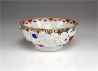 EXPORT PORCELAIN BOWL WITH MOULDED FLOWERS