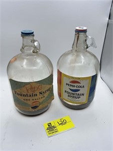 TWO ONE GALLON PEPSI FOUNTAIN SYRUP GLASS BOTTLES