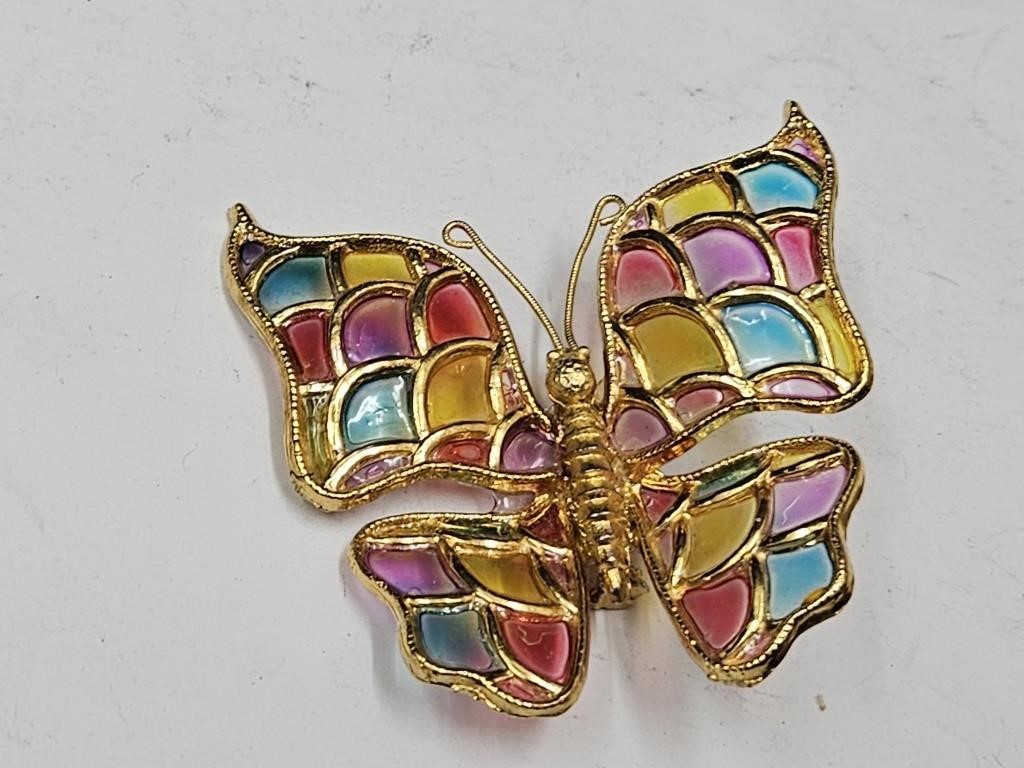Multi Color Flower Butterfly Brooch