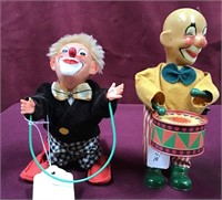 Vintage Wind Up Jumping And Wind Up Drummer Clown