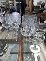 16 PCS ETCHED GLASS WARE - ASSORTED SIZES