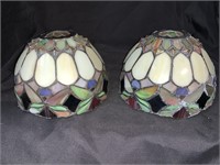 2 LEADED GLASS SHADES - 7 X 4 “ W/ 2 “ OPENING
