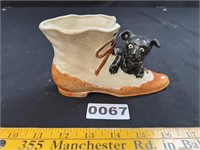 Antique Ceramic Dog & Shoe Planter