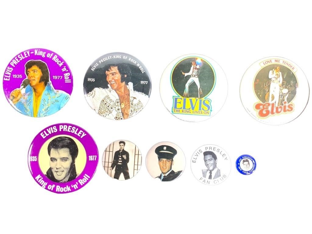 8 Elvis Presley Buttons Fan Club, King Memorial +