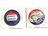 2 Political Buttons Kennedy & Johnson 1960s