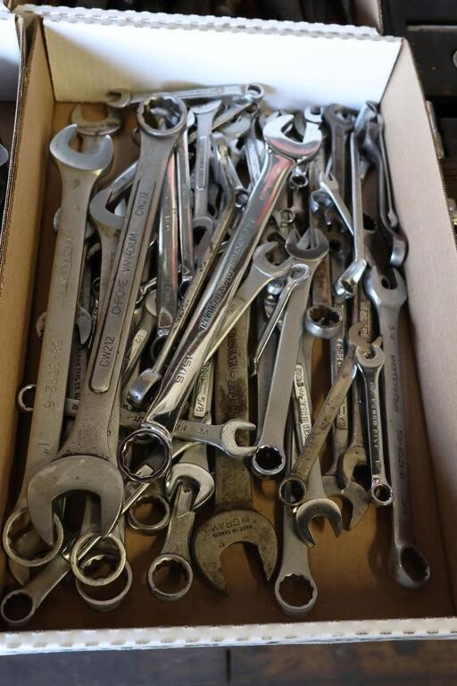 BOX OF MOSTLY SAE WRENCHES