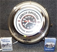 Harley Davidson Lighted Clock & Playing Cards