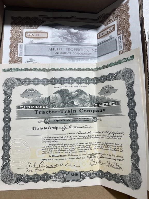 1923, 1925, 1953 antique stock certificates